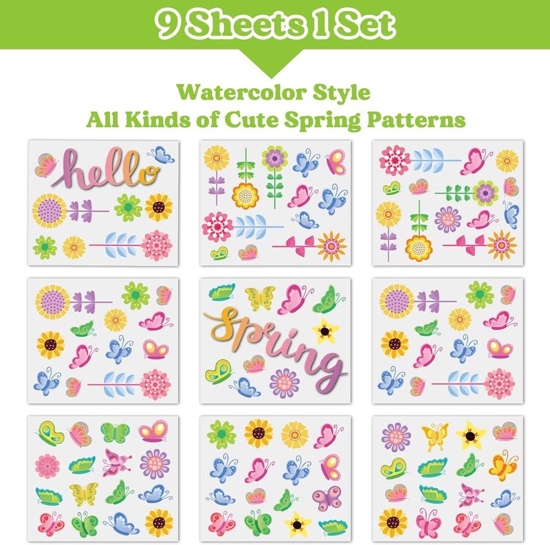 Tevxj 118 Pieces Hello Spring Window Clings Stickers Spring Grow Flower Butterfly Window Decals for School Home Kids Spring Birthday Party Supplies Baby Shower Anti-Collision Decoration - Image 3